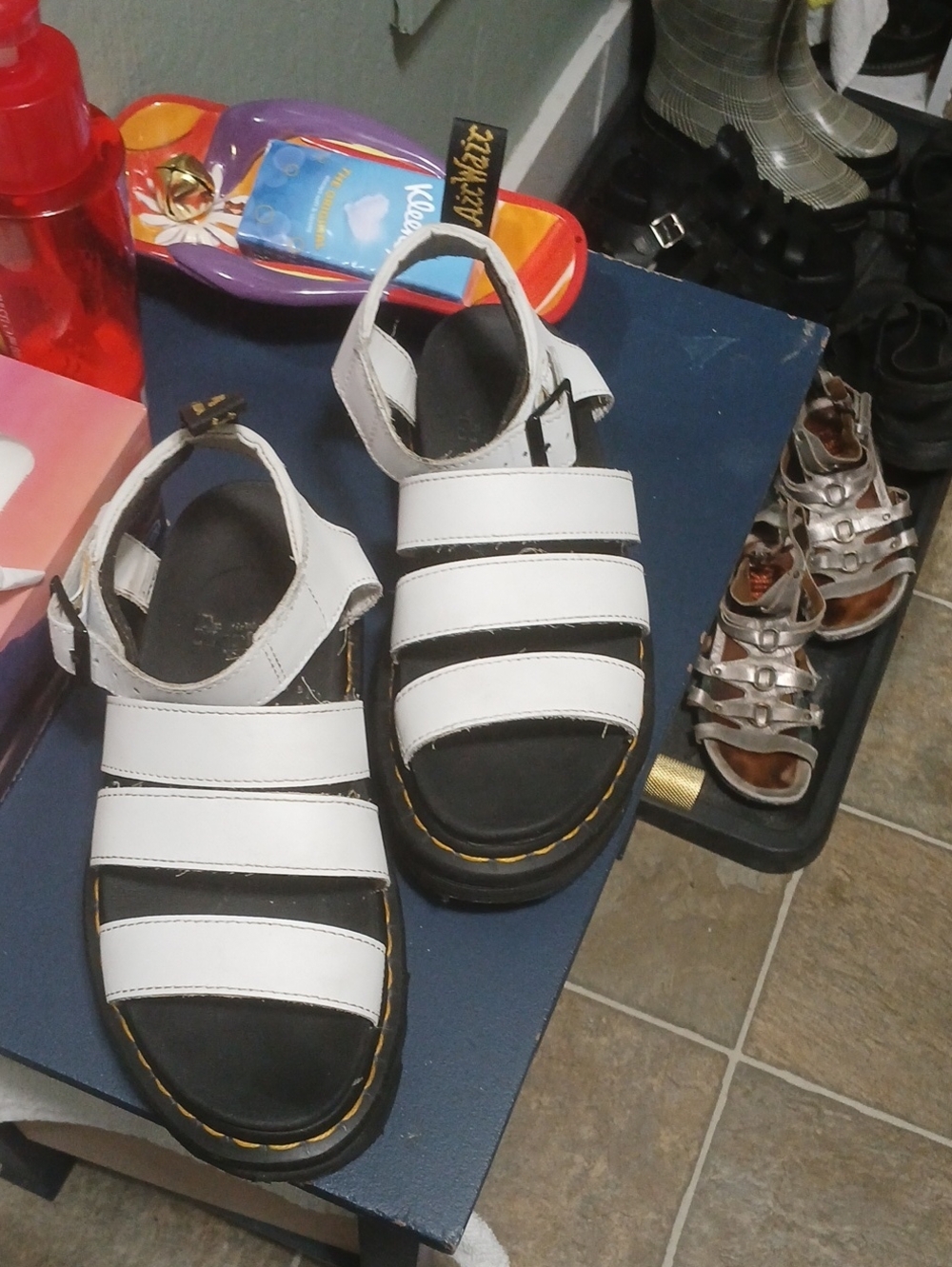 Dr. Martens White Triple-Strap Kids Sandals with Black Sole